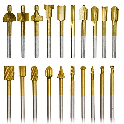 10Pcs HSS Router Carbide Engraving Bits & 10Pcs Router Bit with 1/8"(3mm) Shank Power Rotary Tools for DIY Woodworking, Carving, Sculpting,