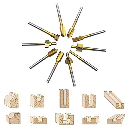 10Pcs HSS Router Carbide Engraving Bits & 10Pcs Router Bit with 1/8"(3mm) Shank Power Rotary Tools for DIY Woodworking, Carving, Sculpting,