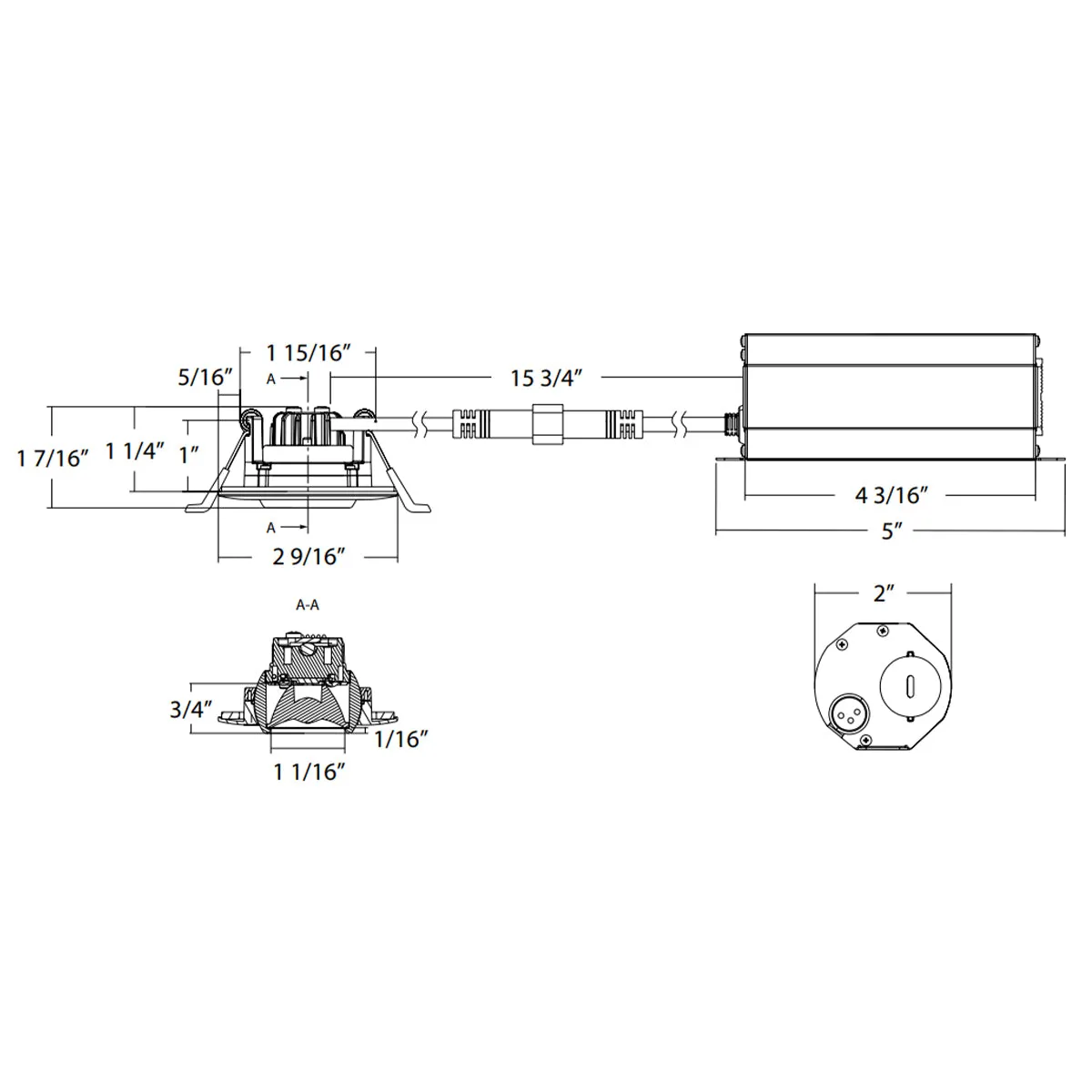 2" Gimbal Canless LED Downlight, 400lm, Selectable 2700K to 5000K, 38° Spot, Smooth Trim