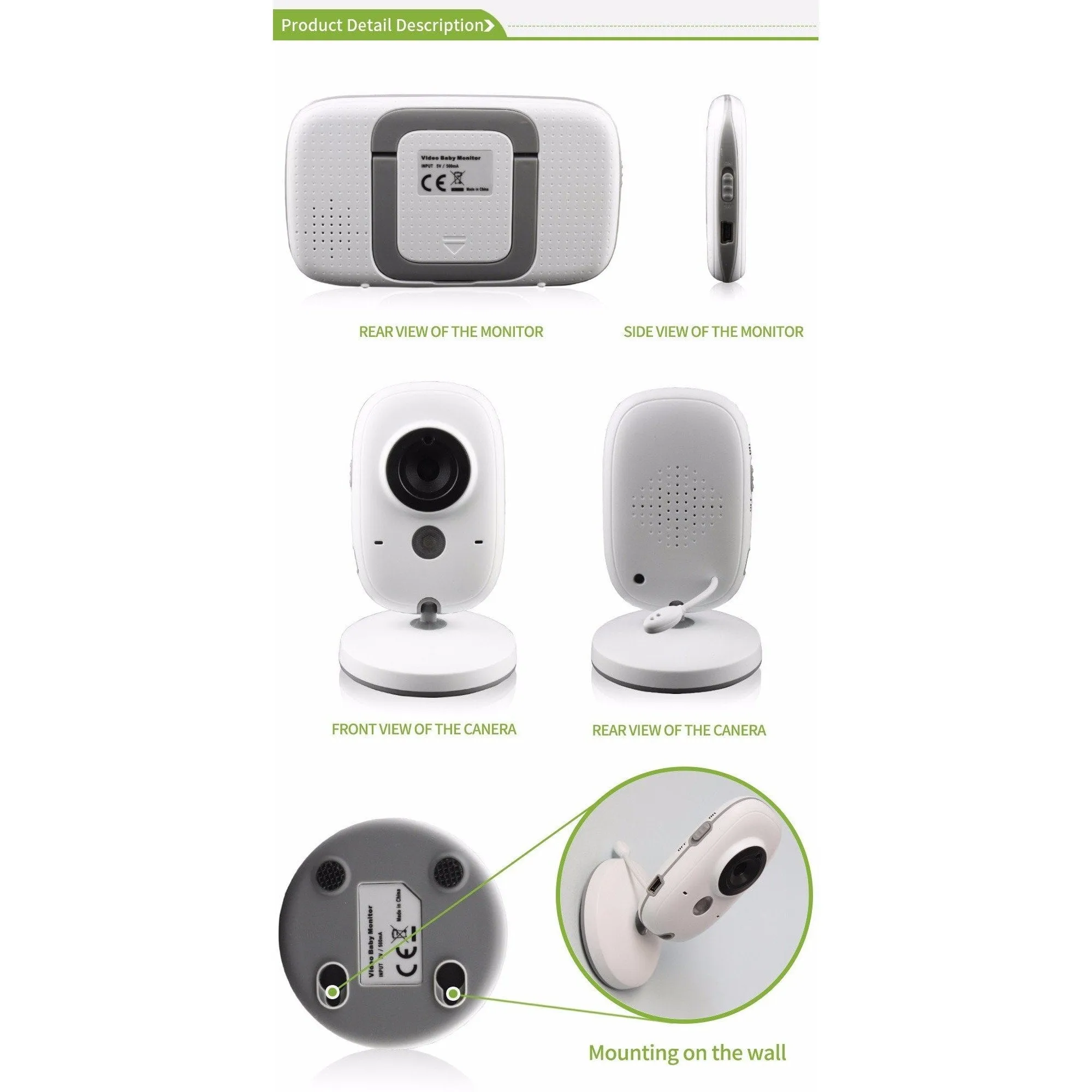 3.2" Wireless Video Baby Monitor Temperature Monitoring