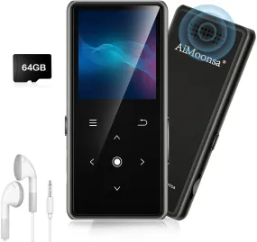 64GB MP3 Player, Music Player with 64GB MP3 Player with Bluetooth 5.2, Aimoonsa Music Player with Built-In HD Speaker, FM Radio, Voice Recorder, Hifi Sound, E-Book Function, Earphones Included