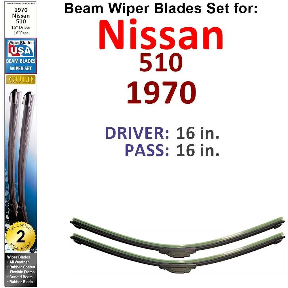 Beam Wiper Blades for 1970 Nissan 510 (Set of 2)