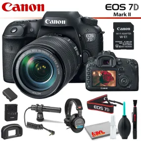 Canon EOS 7D Mark II DSLR Camera with 18-135mm Lens & W-E1 Wi-Fi Adapter With Studio Headphones, Condenser Microphone