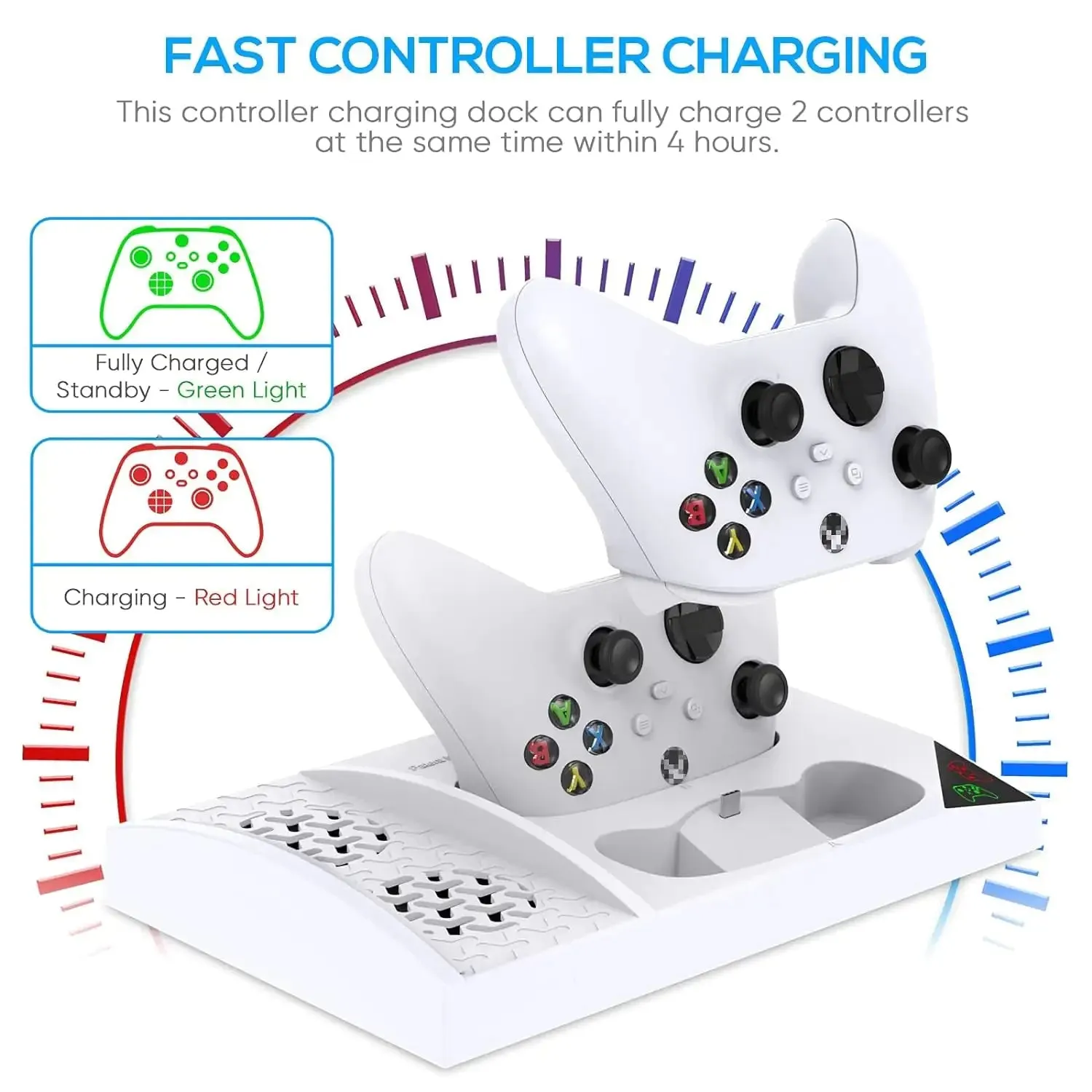 Charger Stand with Cooling Fan for Xbox Series S Console and Controller, Vertical Dual Charging Dock Accessories with 2 X 1400Mah Rechargeable Battery and Cover, Earphone Bracket for XSS