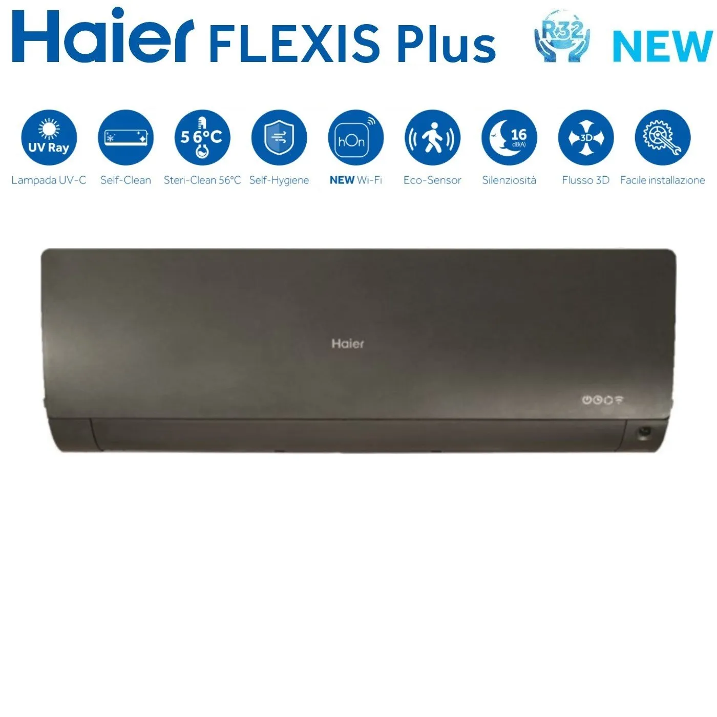 Climatizzatore Condizionatore Haier Quadri Split Inverter serie FLEXIS PLUS BLACK 7 7 7 15 con 4U85S2SR3FA R-32 Wi-Fi Integrato Colore Nero 7000 7000 7000 15000