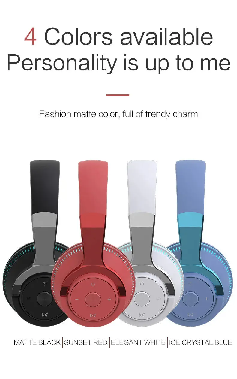 Colorful LED Lights Bluetooth Headphone Bass Wireless Earphones