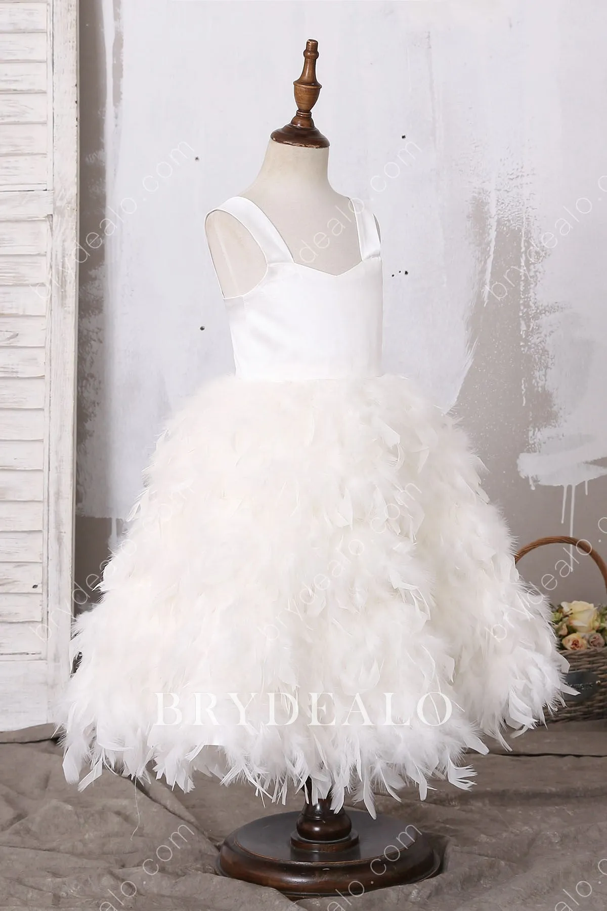 Designer Feather Tea Length Flower Girl Dress Online