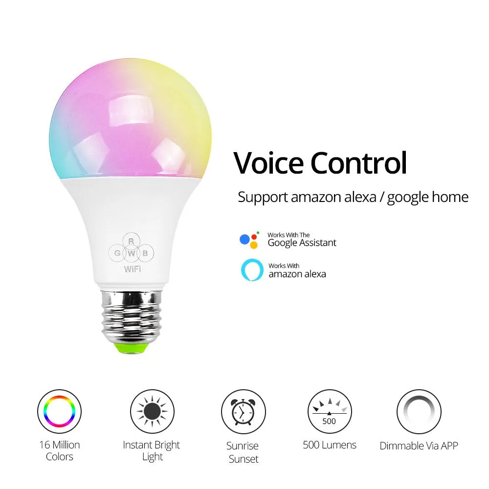 E27 Smart WiFi LED Bulb RGBW CCT 6.5W work with Amazon Alexa & Google Home APP control AC85-265V LED Bulb Lamp