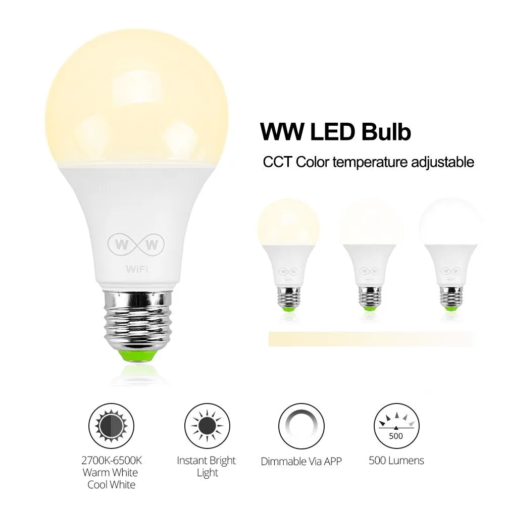 E27 Smart WiFi LED Bulb RGBW CCT 6.5W work with Amazon Alexa & Google Home APP control AC85-265V LED Bulb Lamp