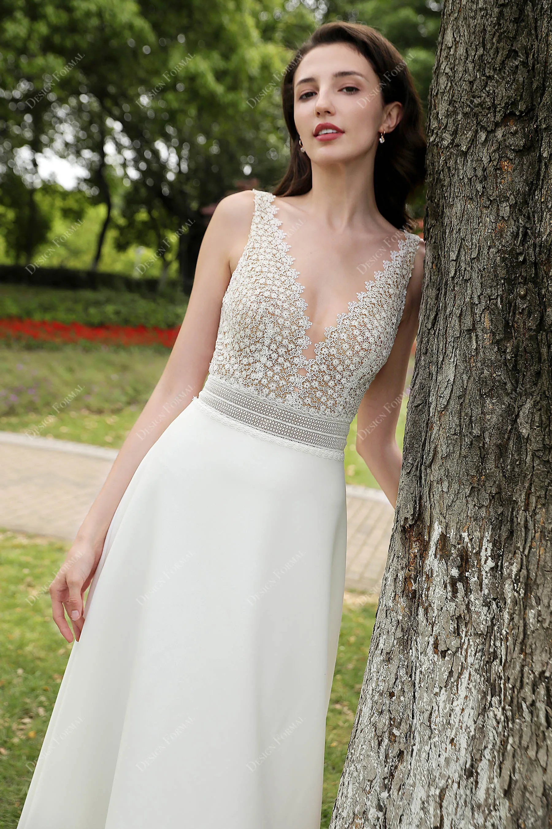 Elegant Straps Lace Designer Crepe A-line Wedding Dress