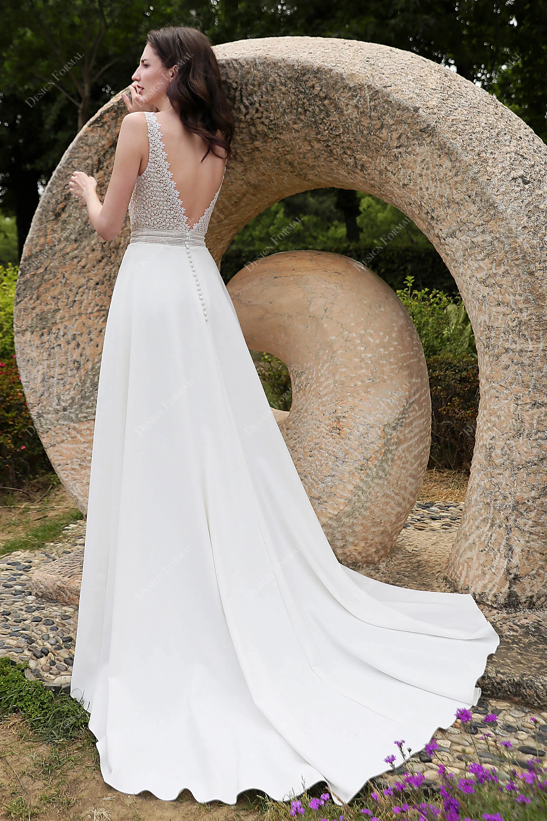 Elegant Straps Lace Designer Crepe A-line Wedding Dress