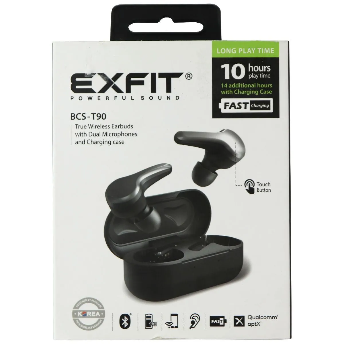 EXFIT True Wireless Earbuds with Dual Mic and Charging Case - Black (BCS-T90)