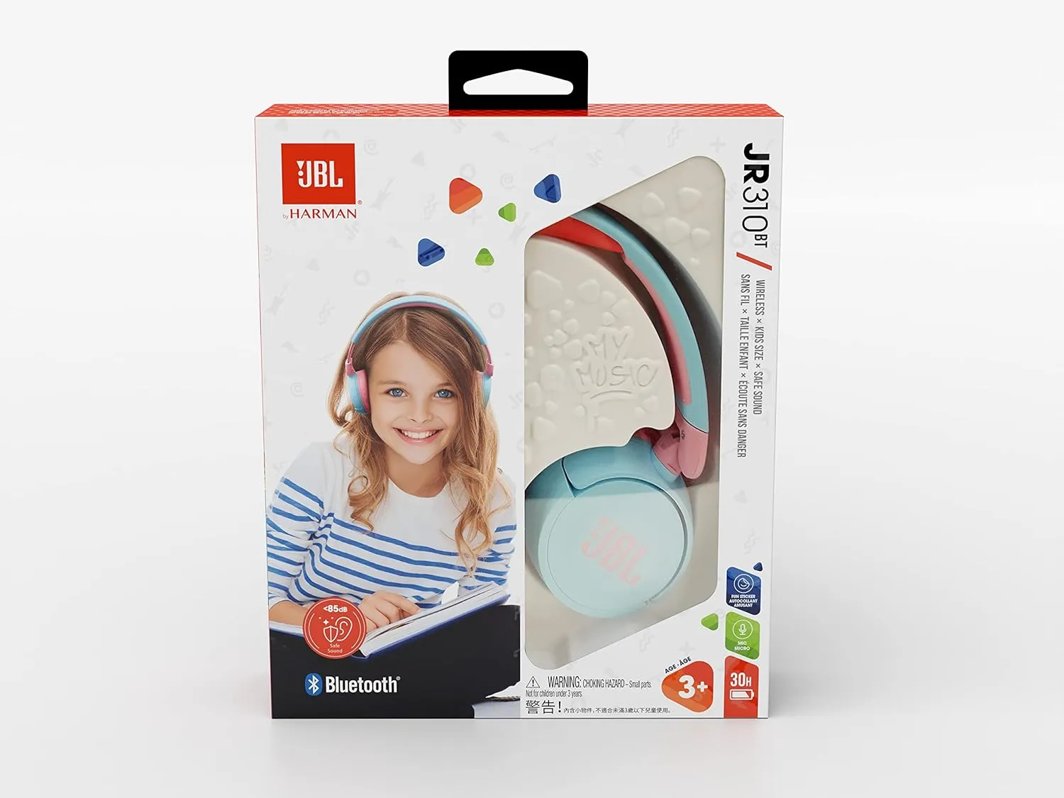 JBL Jr 310BT Kids Wireless Over-Ear Headphones - Bluetooth, Built-In Mic, Blue/Pink