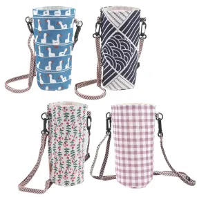 Lined Fabric Water Bottle Sling Crossbody Holder [4 Pattern Options]