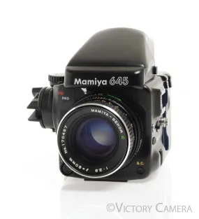 Mamiya 645 Pro Camera Eye Level Prism w/ 80mm Lens & 120 Back -Clean-