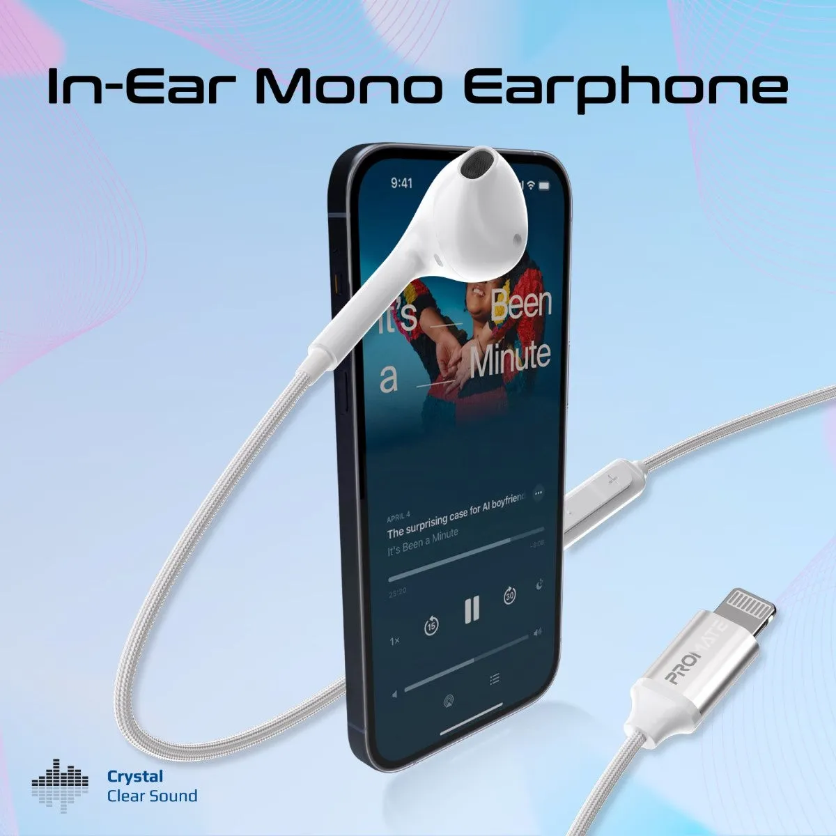 MFI Certified Ergonomic In-Ear Wired Mono Earphone with Lightning Connector