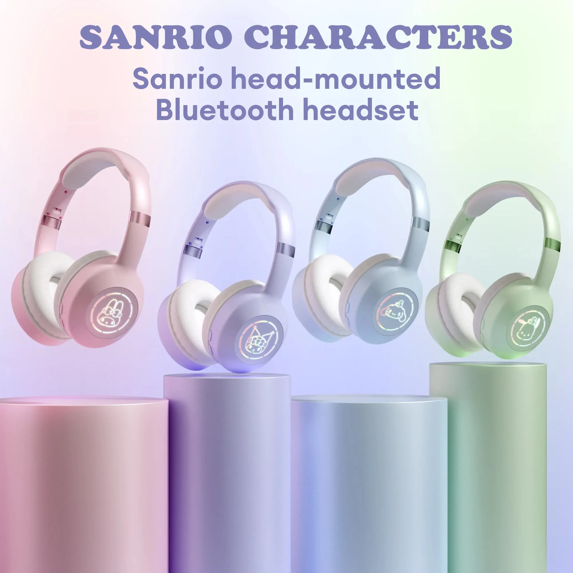 Miniso  EM-368 Bluetooth 5.2 Headphone Stereo Sound Wireless Earphones with RGB Light Headsets Kuromi Melody Hello Kitty