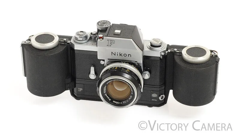 Nikon F Chrome 35mm Camera w/ Rare 250 Exp. MF-1 Mag, 50mm f1.4 -Display Only-