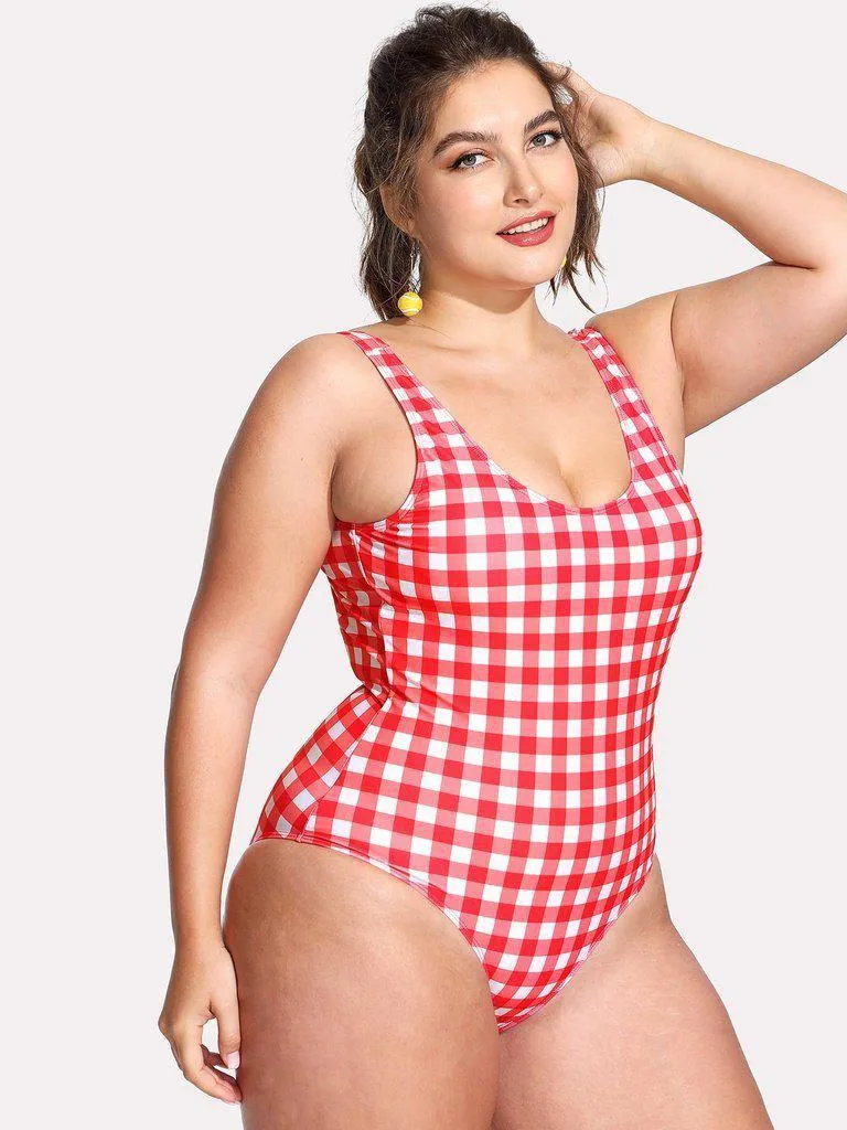 Open Back Grid Swimsuit