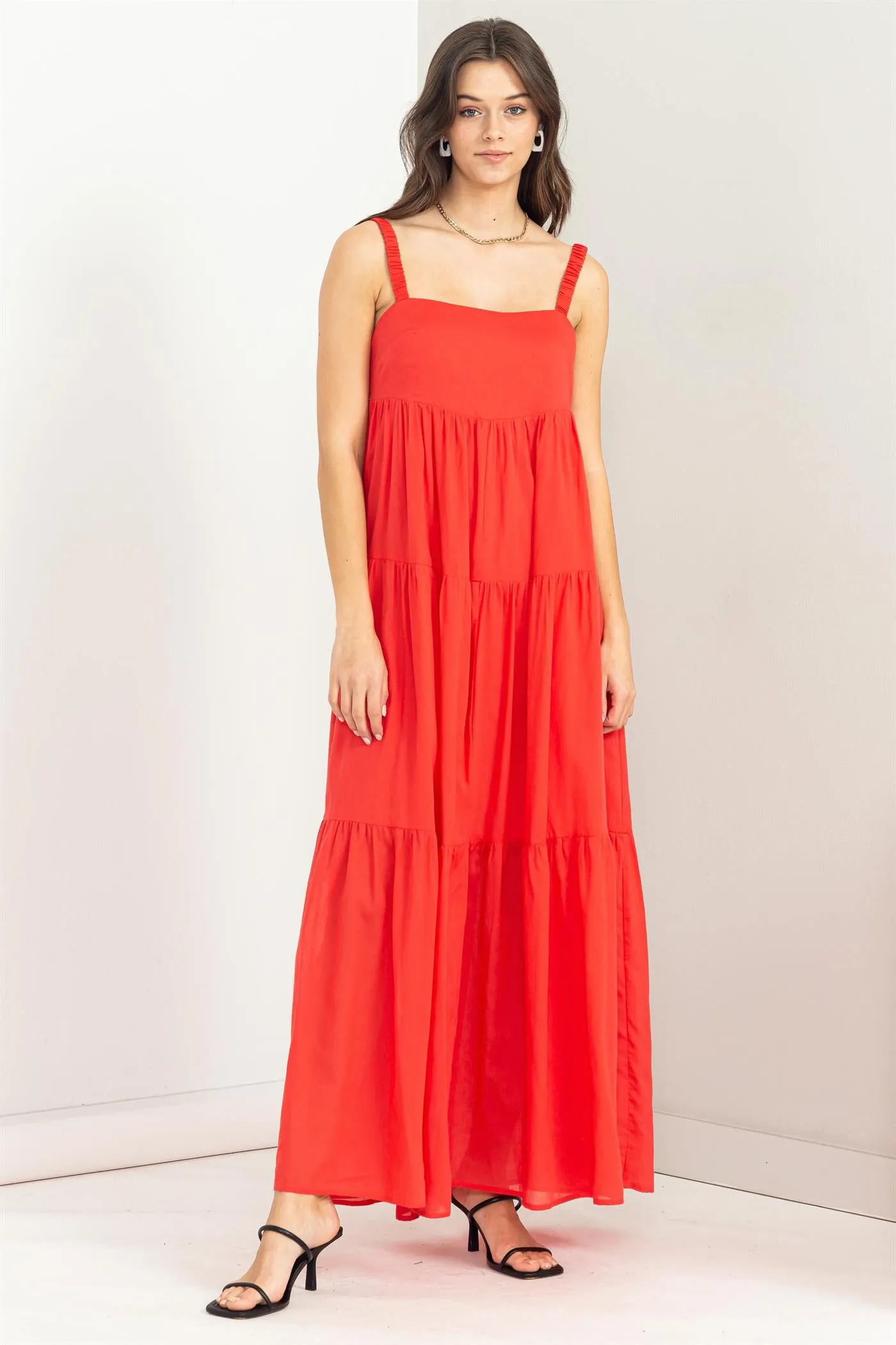 Open Back Red Maxi Dress