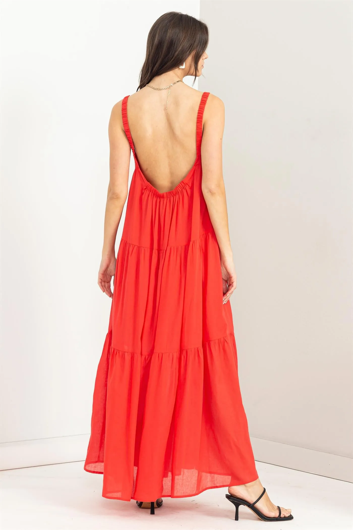 Open Back Red Maxi Dress