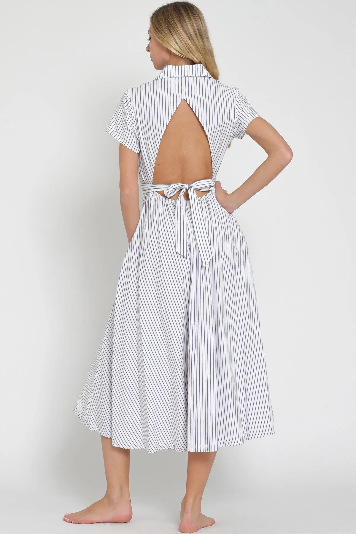 Open Back Striped Midi Dress