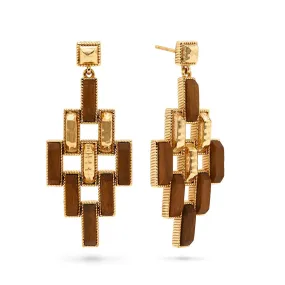 Pathway Post Drop Earrings - Gold/Teak