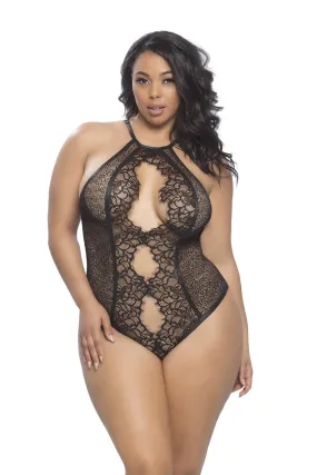 Plus Size  Devynn High Neck Eyelash Lace Teddy