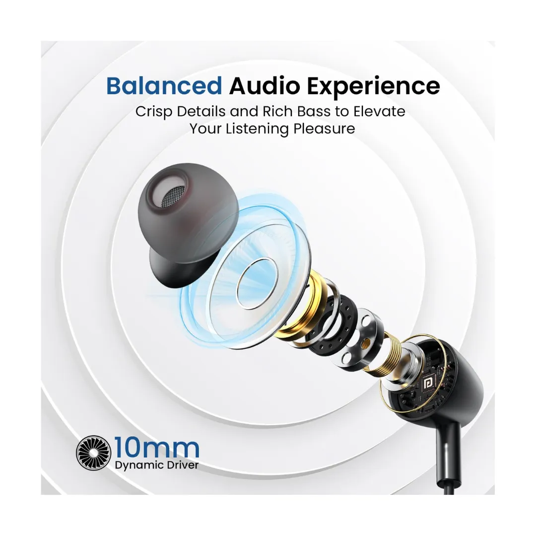 Portronics Harmonics Z10 in Ear Bluetooth Headphone with Mic, 35Hour Playtime,10mm Driver, Magnetic Earbuds, Voice Assistant, Bluetooth 5.3V, IPX4 Water/Sweat Resistance, Type C Fast Charging(Black)