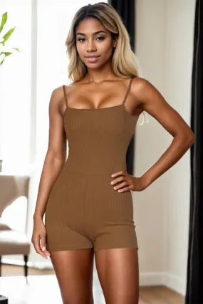 Ribbed Sleeveless Back Cutout Bodycon Romper