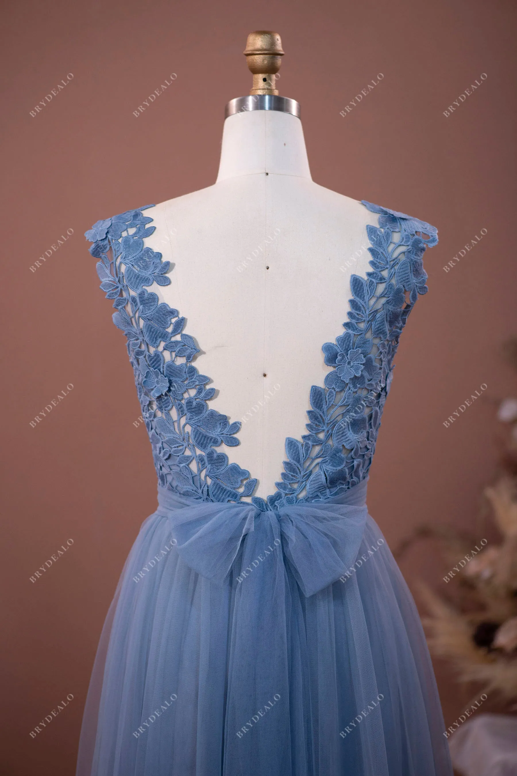 Sample Sale | Dusty Blue Lace Tulle A-line Bridesmaid Dress