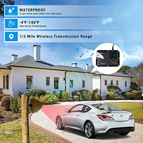 Solar Driveway Alarm Wireless Outside 1800ft Range, Outdoor Motion Sensor & Detector Driveway Alert System with Rechargeable Battery/Weatherproof/Mute Mode(1&2-Brown)