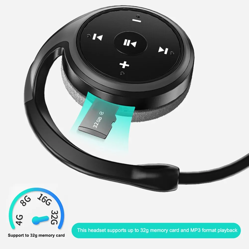 Sport Wireless Headphones with MP3 player FM Radio Microphone Wireless Headsets TF Card Bluetooth-Compatible Wireless Earphones