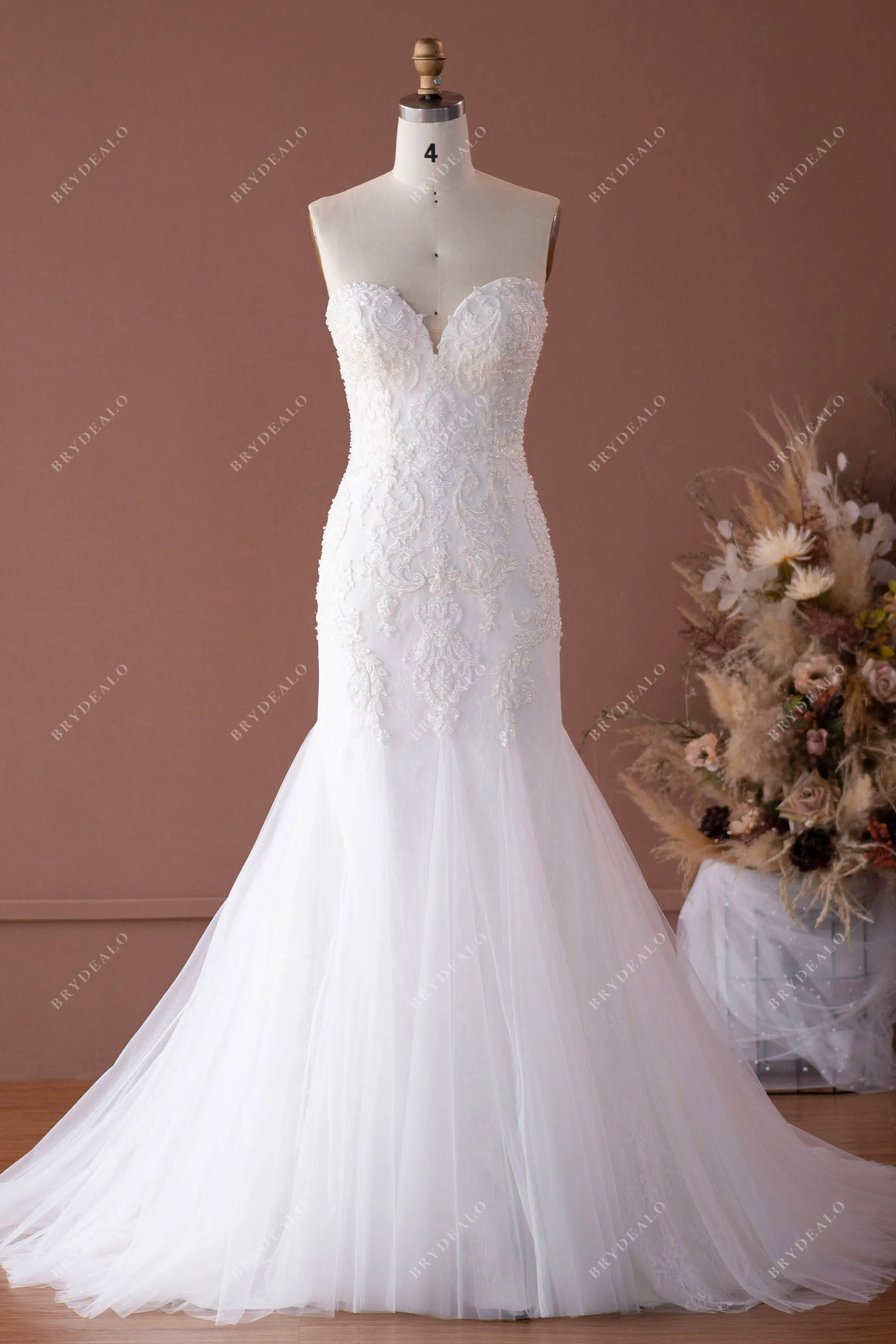 Strapless Sweetheart Designer Lace Mermaid Bridal Dress