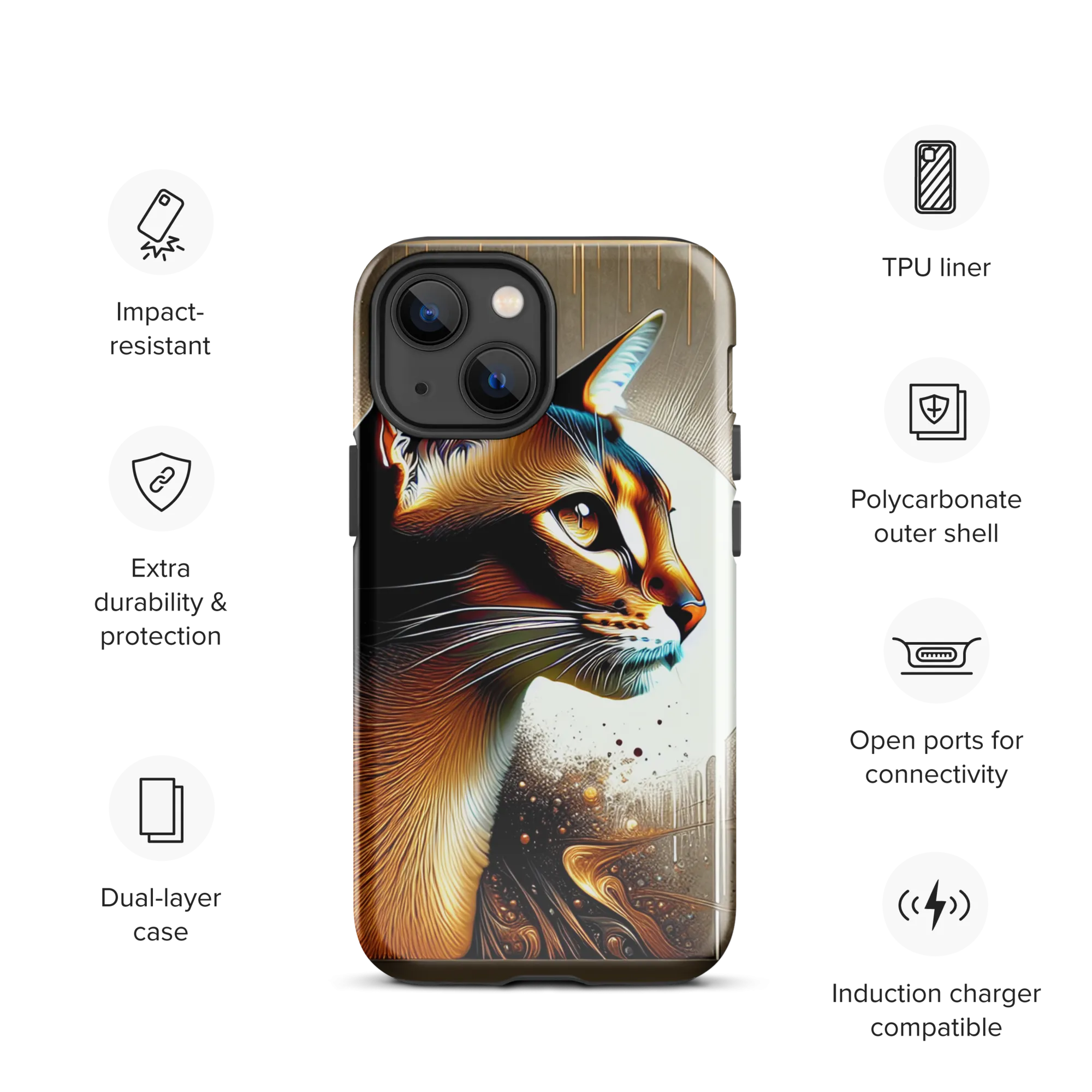 Stylish Cat iPhone Case - Dual-Layer Protection & Impact-Resistan