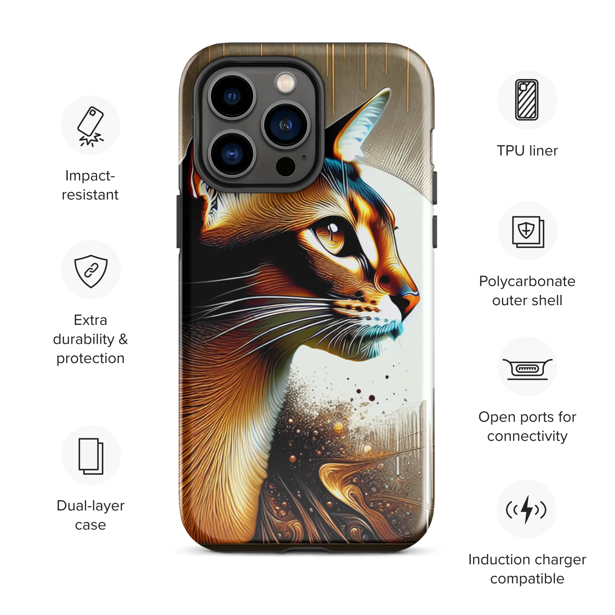 Stylish Cat iPhone Case - Dual-Layer Protection & Impact-Resistan