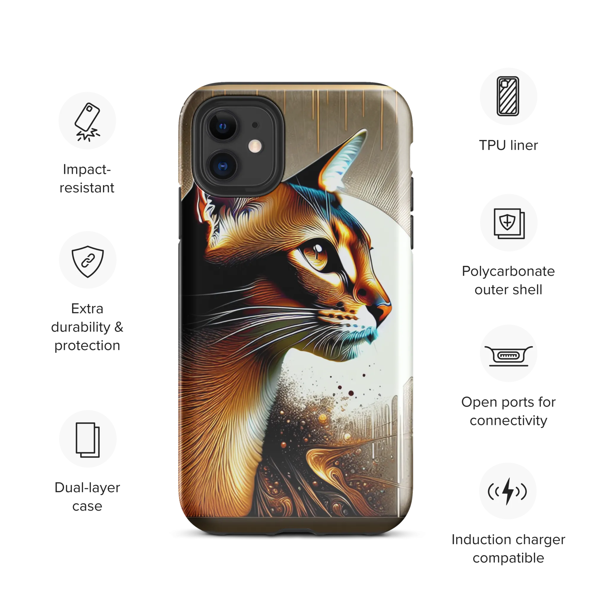 Stylish Cat iPhone Case - Dual-Layer Protection & Impact-Resistan