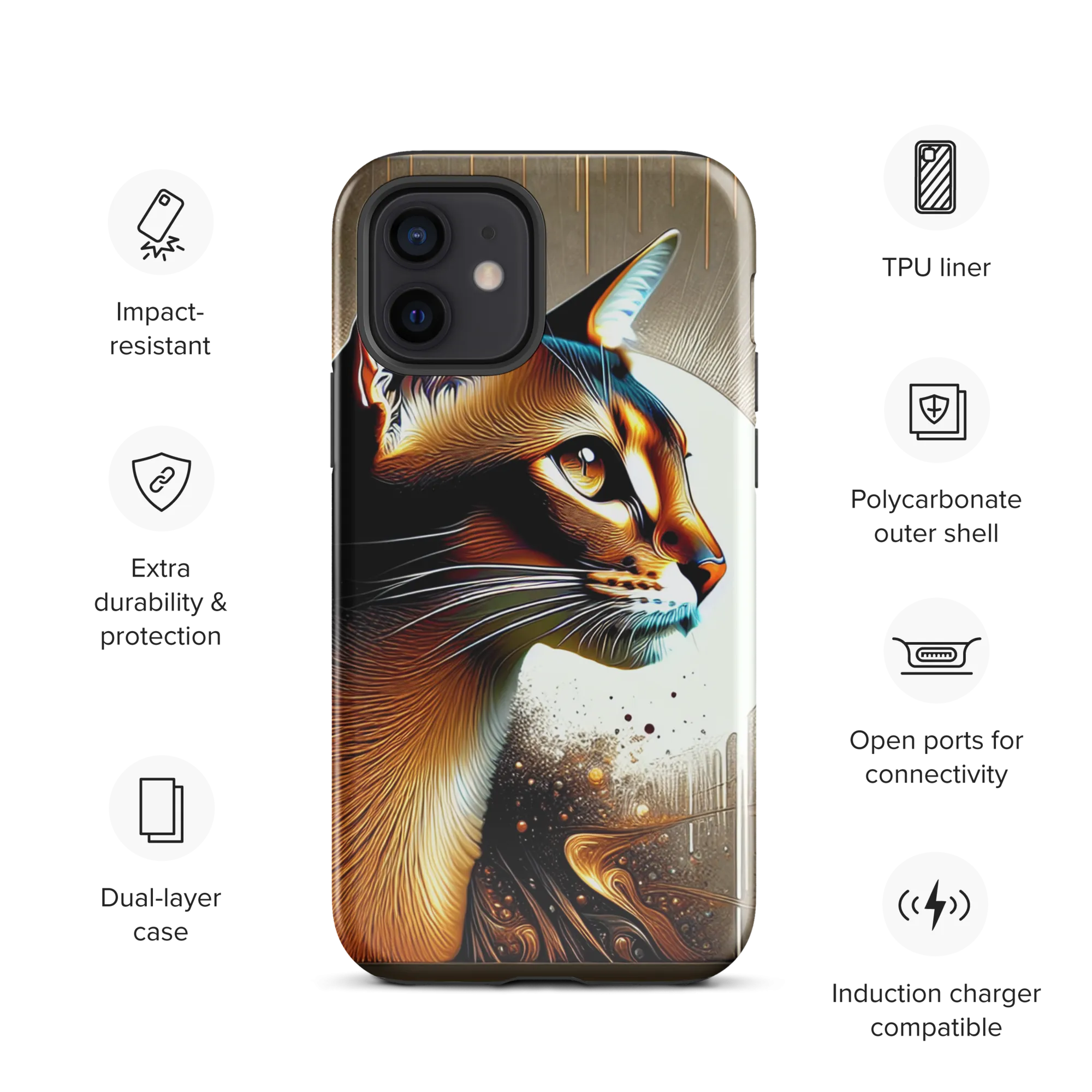 Stylish Cat iPhone Case - Dual-Layer Protection & Impact-Resistan