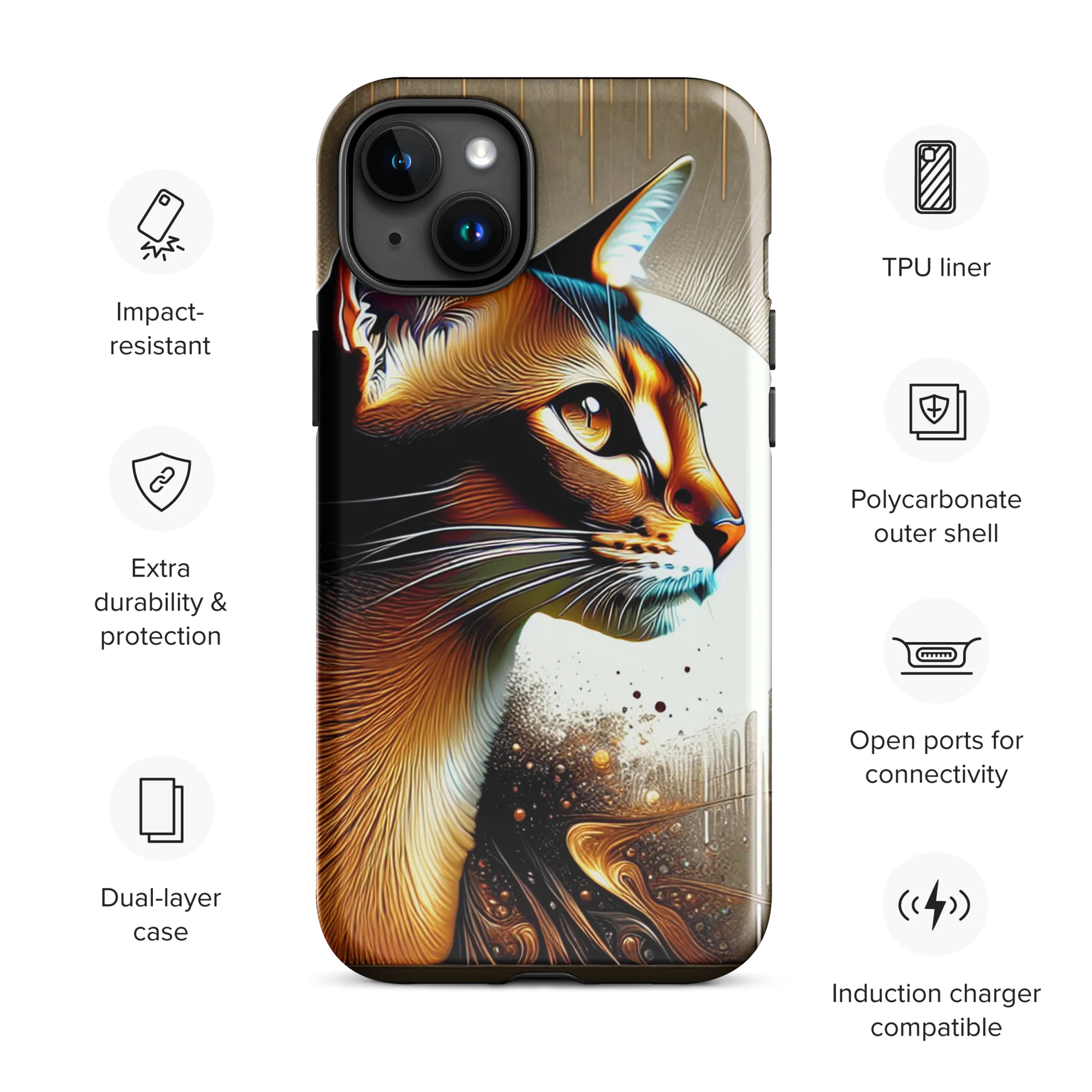 Stylish Cat iPhone Case - Dual-Layer Protection & Impact-Resistan