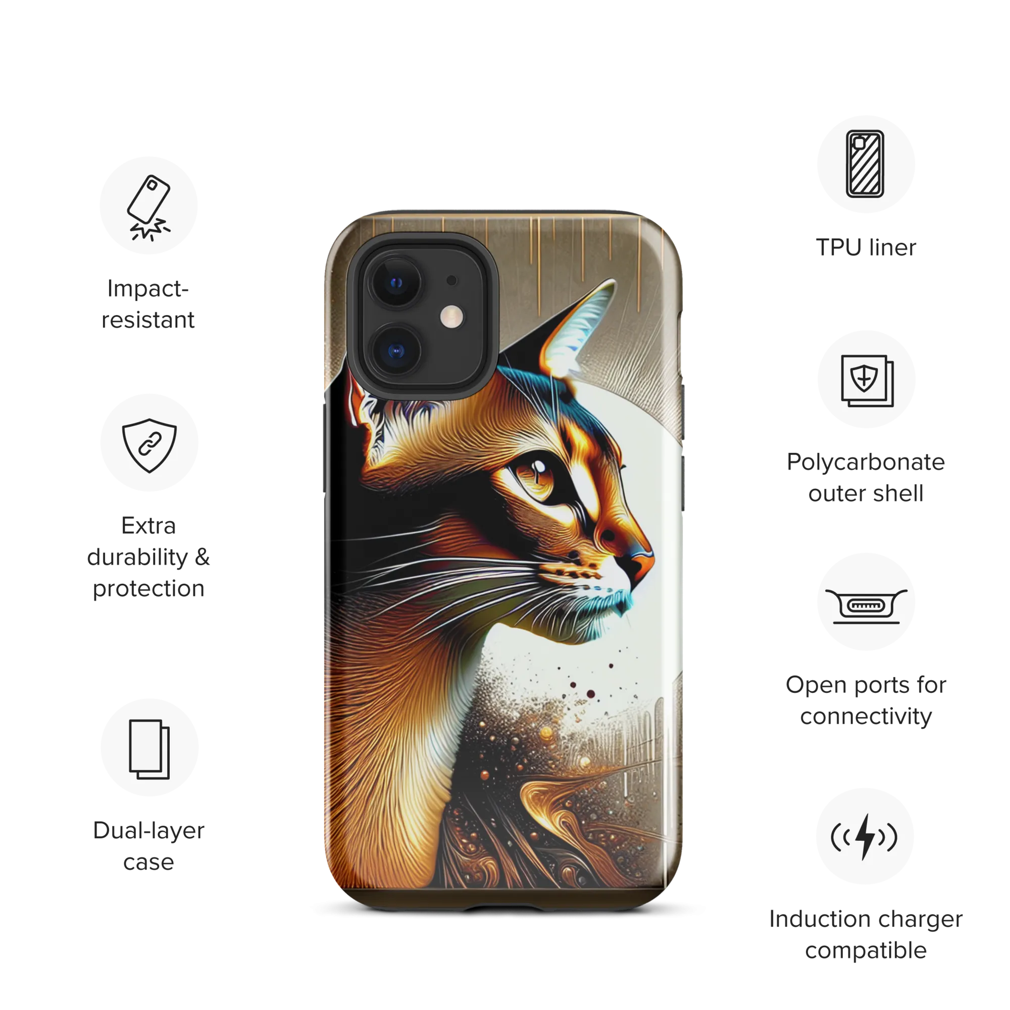 Stylish Cat iPhone Case - Dual-Layer Protection & Impact-Resistan