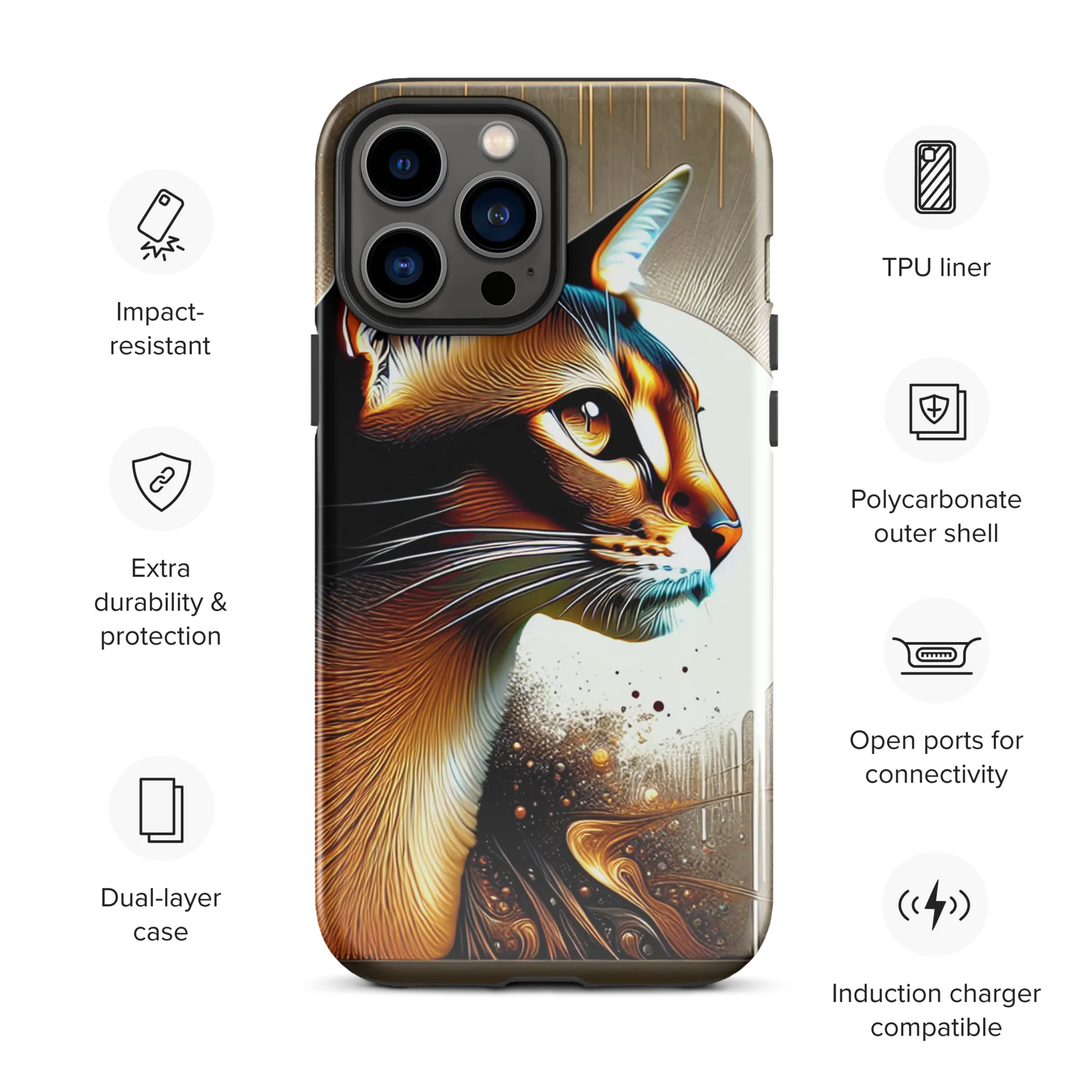 Stylish Cat iPhone Case - Dual-Layer Protection & Impact-Resistan