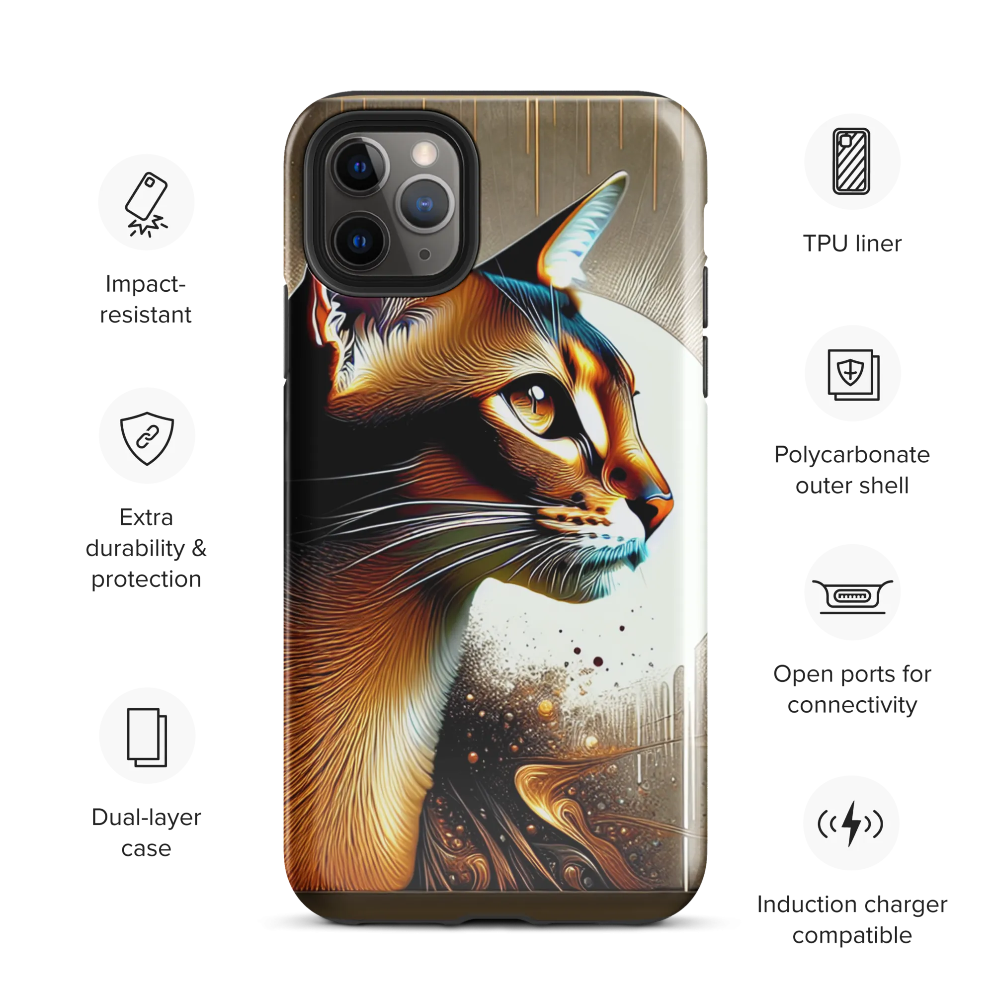 Stylish Cat iPhone Case - Dual-Layer Protection & Impact-Resistan