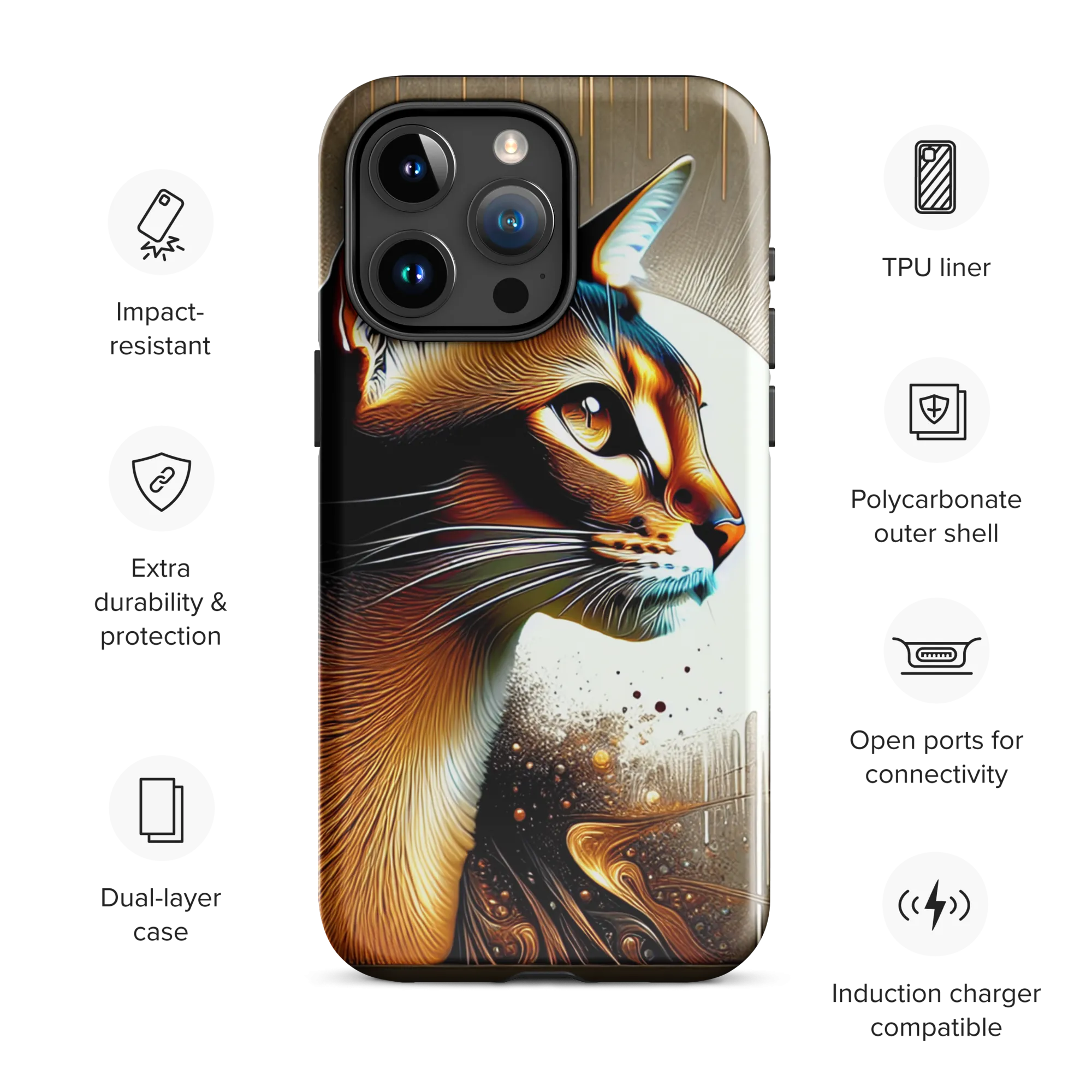 Stylish Cat iPhone Case - Dual-Layer Protection & Impact-Resistan