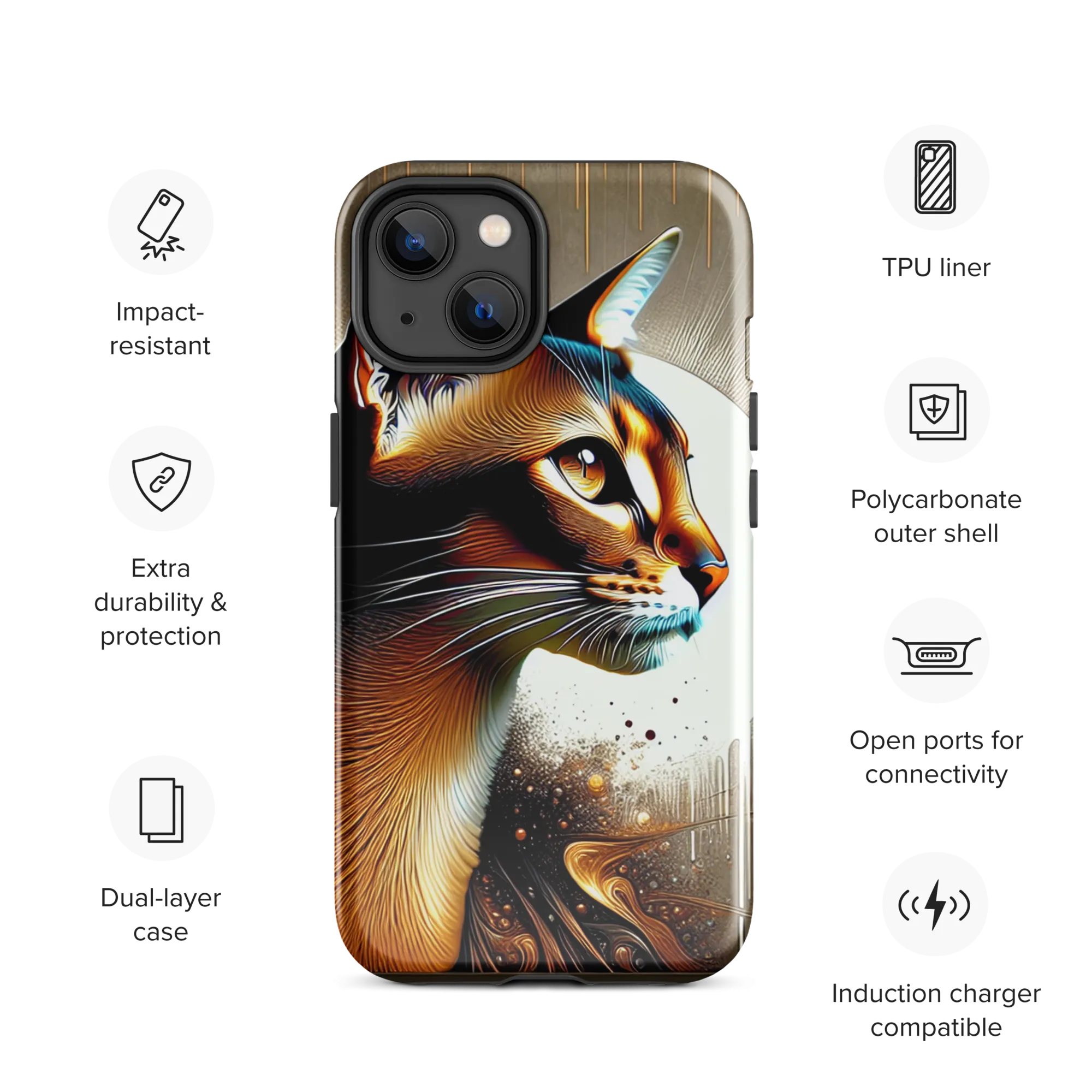 Stylish Cat iPhone Case - Dual-Layer Protection & Impact-Resistan