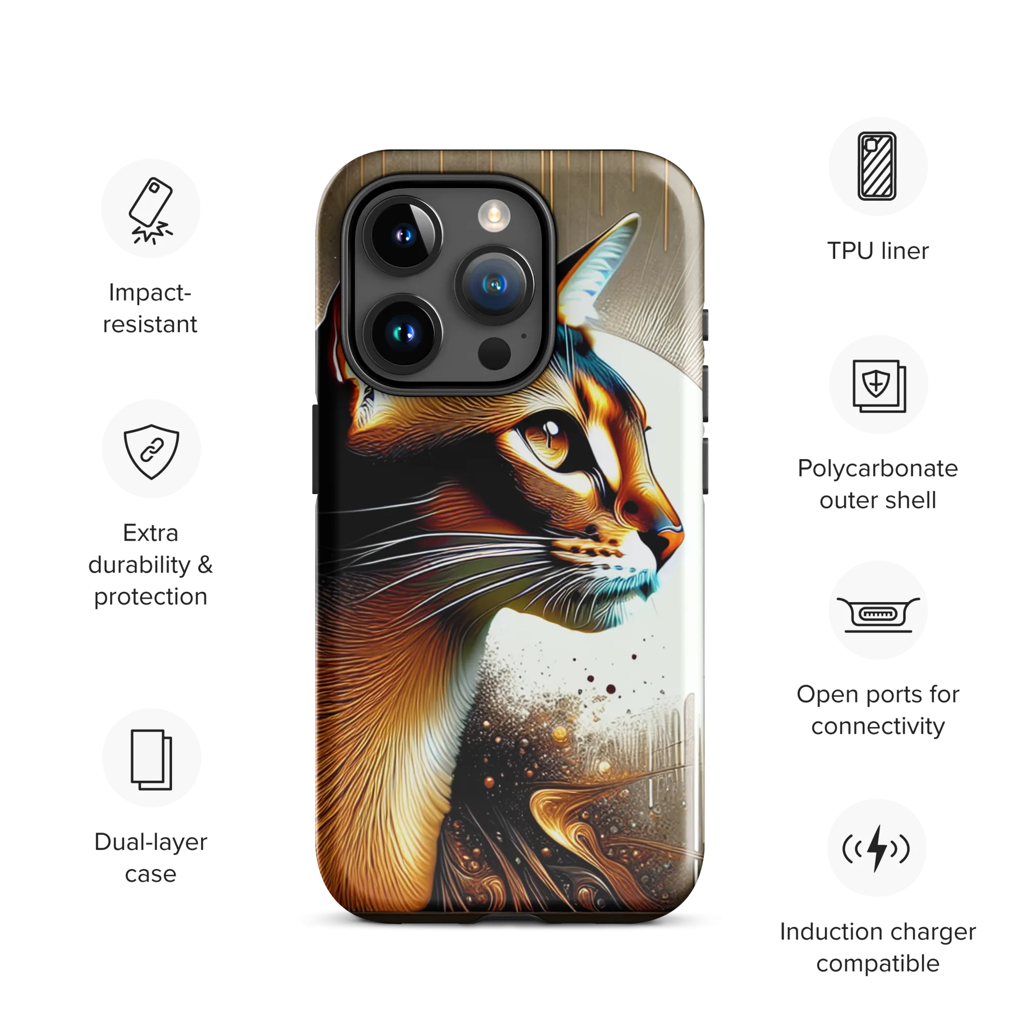 Stylish Cat iPhone Case - Dual-Layer Protection & Impact-Resistan