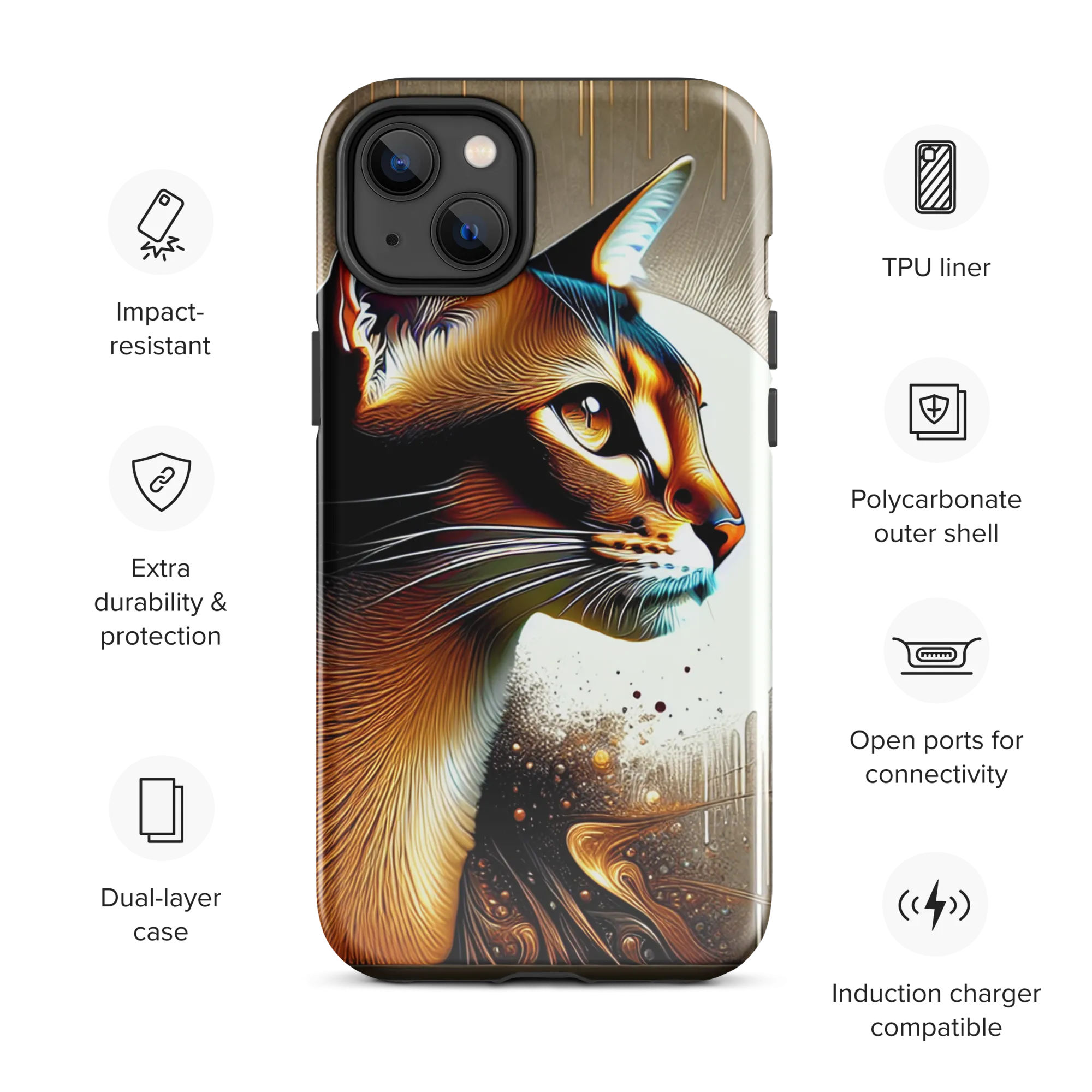 Stylish Cat iPhone Case - Dual-Layer Protection & Impact-Resistan