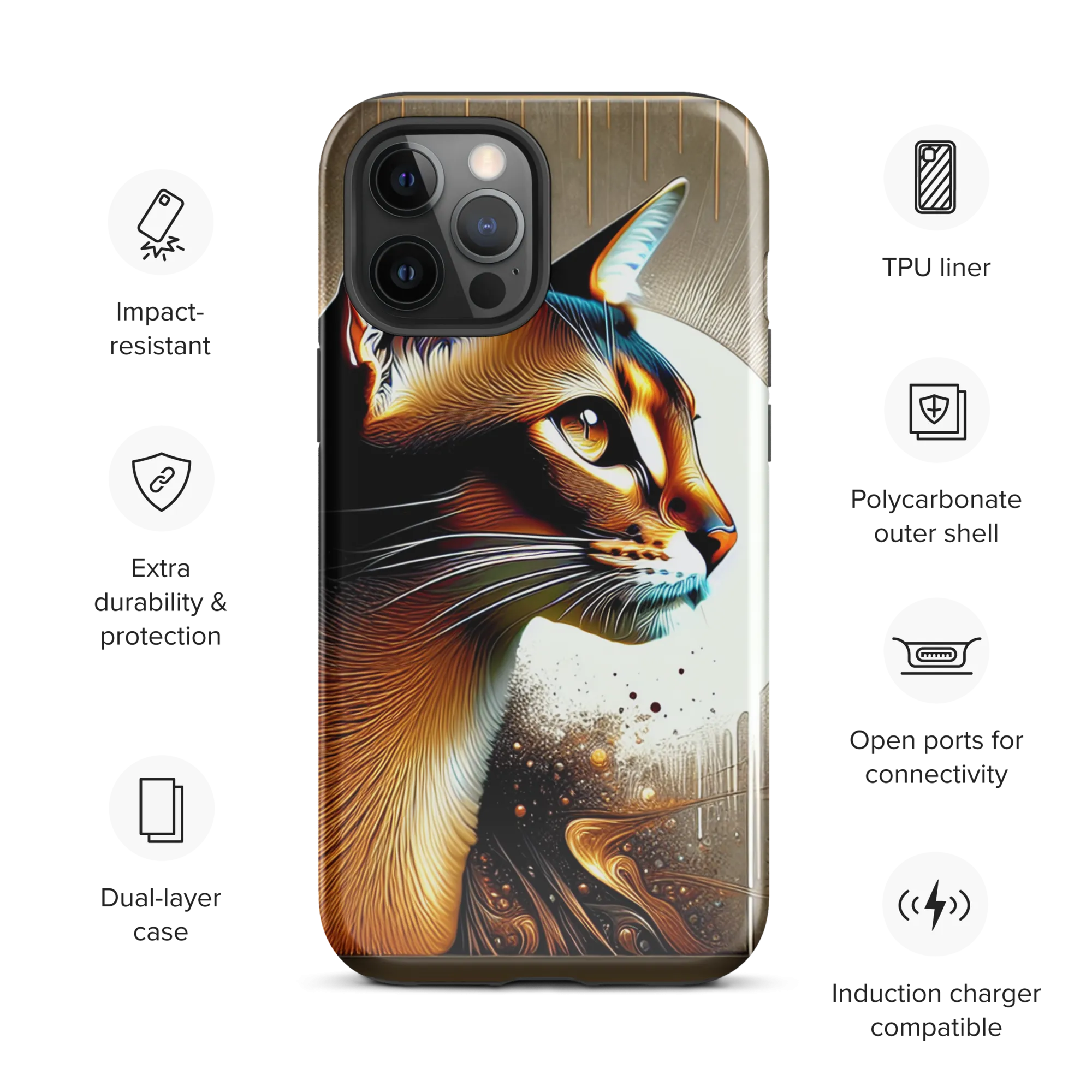 Stylish Cat iPhone Case - Dual-Layer Protection & Impact-Resistan