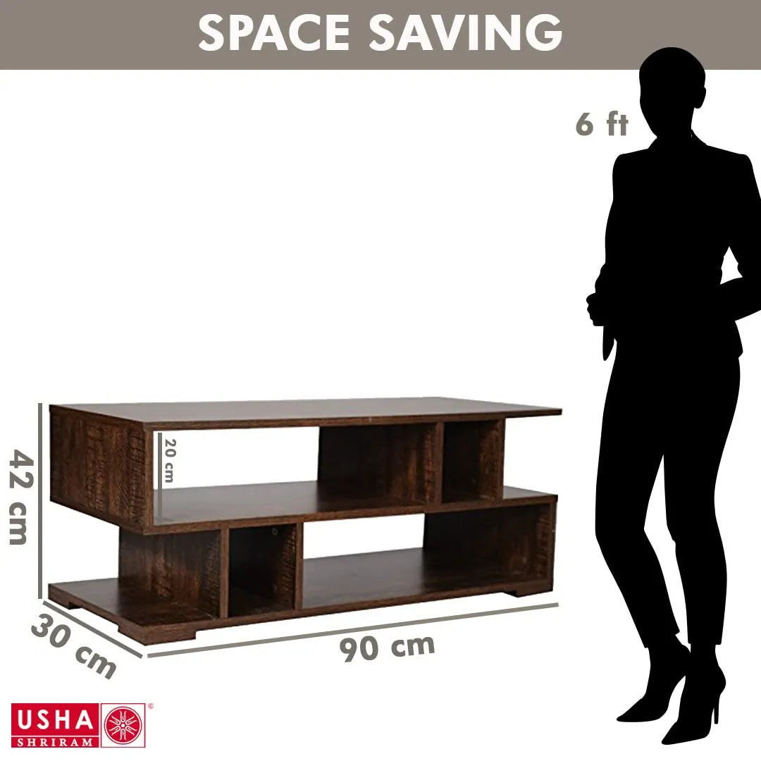 USHA SHRIRAM Wooden Table with Storage & Set Top Box Stand Engineered Wood | Wi-Fi Router Stand | Coffee Table for Living Room, Bedroom & Office | Durable and Long Lasting | Centre Table |DIY | Brown