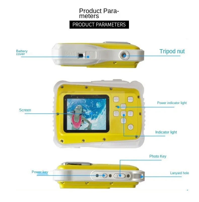 Waterproof Children's Digital Camera 12 Million Pixels 2.0-Inch Screen Diving Digital Camera