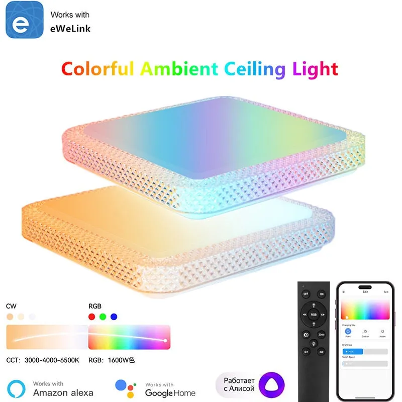 WiFi Ceiling Light Music Sync, Alexa Google Home Voice Control, Compatible with APP, RGBCW Multicolor Dimmable Light